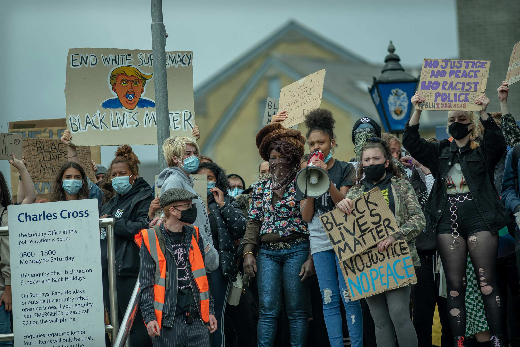 Black Lives Matter protesters outside Plymouth Police Station in May 2020